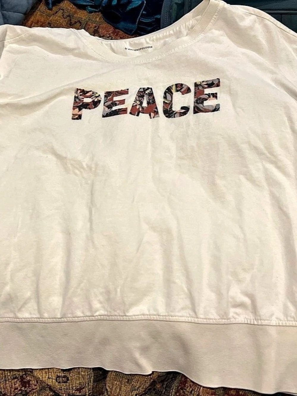 Anthropologie Peace Sign Cropped Graphic Tee White XL